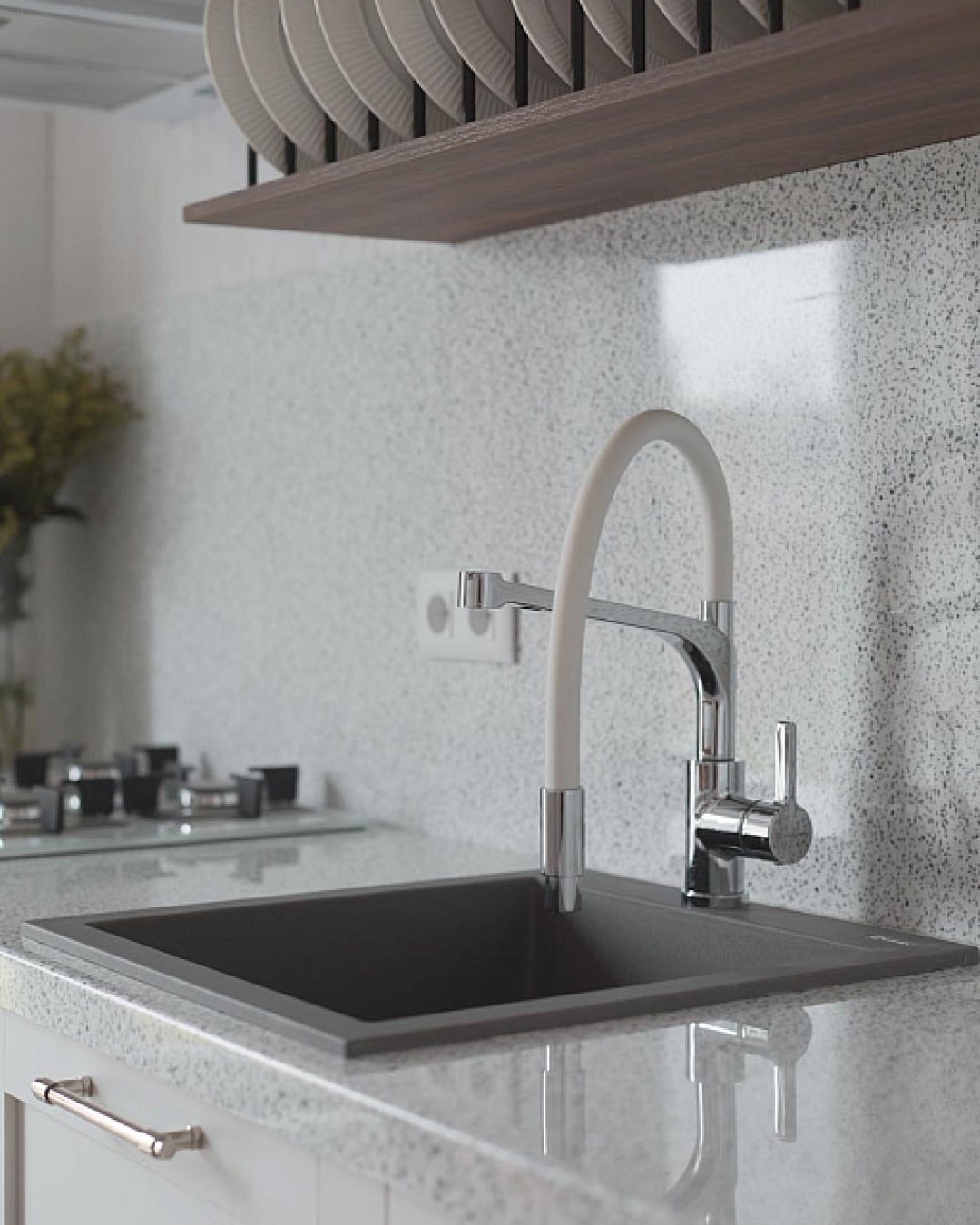 Готовое изделие. Кухня. GRANDEX J-510 Terazzo Bianco. Фото 1